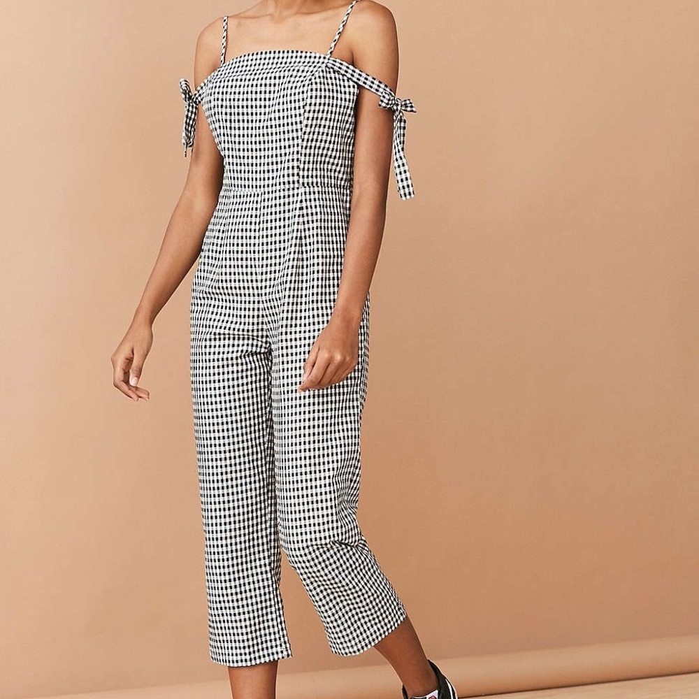 gingham tie strap jumpsuit
